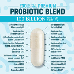 Nature's Physician Probiotics label close-up showing strains and strength