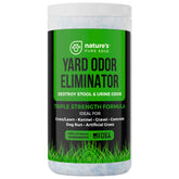 Nature's Pure Edge yard odor eliminator bottle pour showing quick odor control