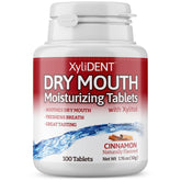 Nature's Stance XyliDENT tablets in cinnamon bottle front for quick dry mouth relief
