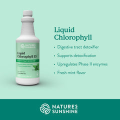 Nature's Sunshine Liquid Chlorophyll Extra Strength glass bottle with spearmint aroma