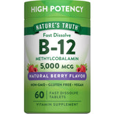 Nature's Truth B12 5000mcg berry-flavor tablet for daily vegan use