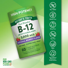 Nature's Truth B12 5000mcg vegan tablet suitable for plant-based diets