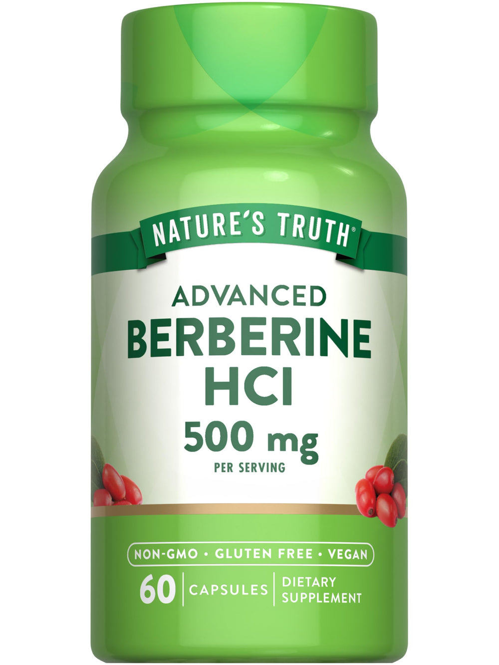 Nature's Truth Berberine bottle close-up, vegan capsules for daily wellness