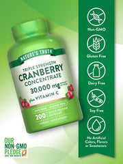 Nature's Truth cranberry concentrate bottle shows Vitamin C label and added value