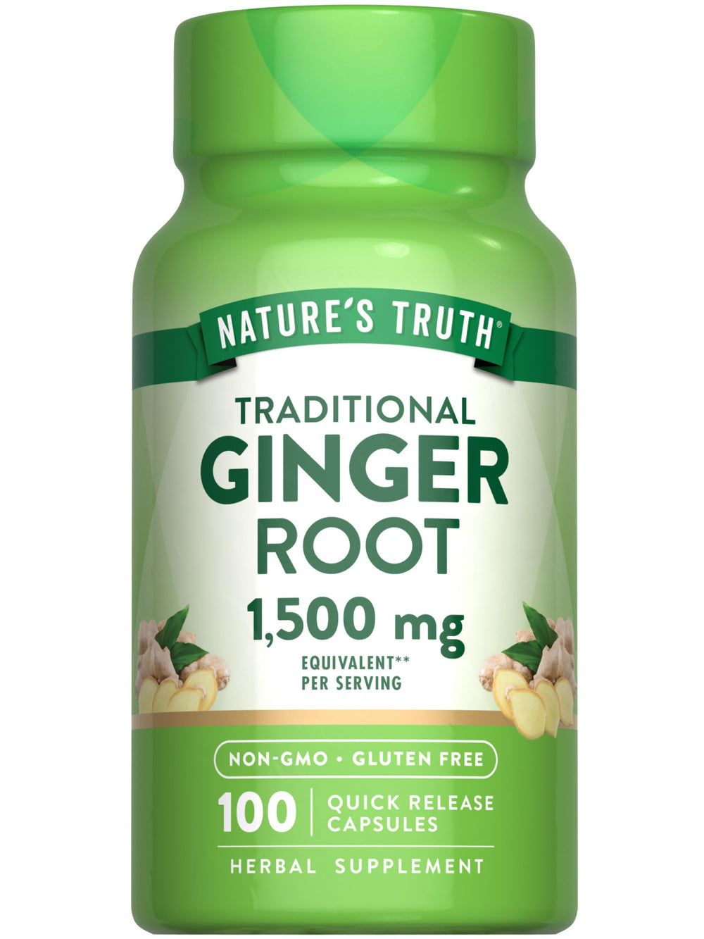 Nature's Truth Ginger Root Capsules bottle visible, convenient daily supplement for wellbeing.