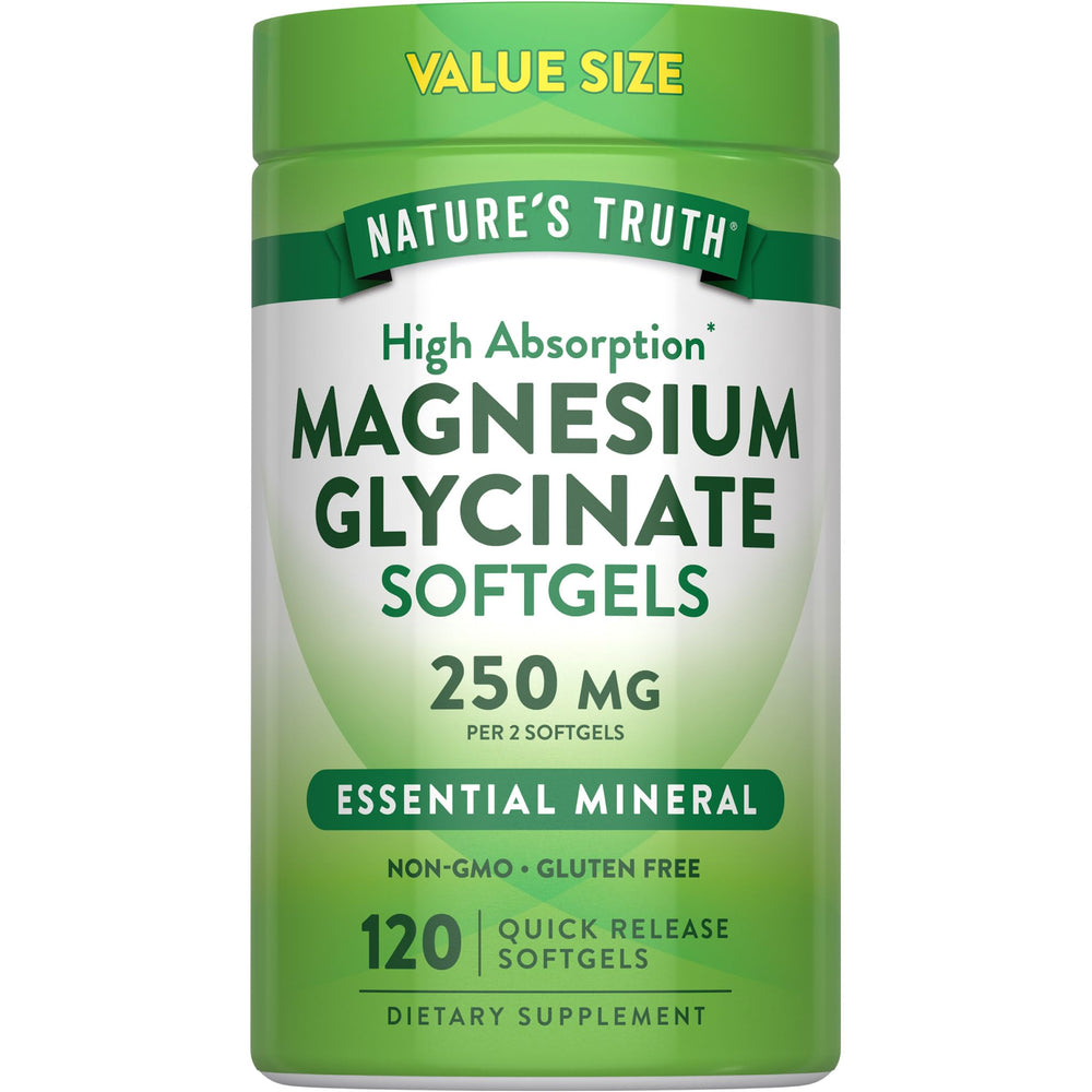 Nature's Truth Magnesium Glycinate bottle with 250 mg per serving for daily mineral support.