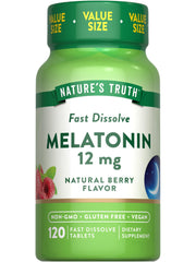 Nature's Truth melatonin 12mg tablets on a blister pack for easy nightly use