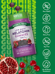 Close-up of Nature's Truth gummies showing soft texture and cherry-pomegranate flavor