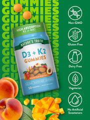 Peach mango flavored gummies from Nature's Truth for daily vegetarian supplementation
