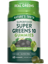 Nature's Truth Super Greens Gummies bottle; vegan, gluten-free daily support.
