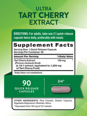 Closeup of Nature's Truth Tart Cherry Extract capsules for quick use