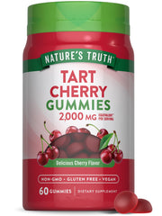Nature's Truth Tart Cherry Gummies bottle front with vegan cherry flavor.