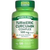 Nature's Truth Turmeric Curcumin bottle on wooden surface for daily wellness support