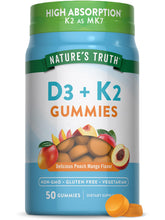 Nature's Truth vitamin D3 and K2 gummies peach mango bottle for a tasty vegetarian option
