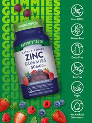 Nature's Truth zinc gummies mixed berry flavor with serving spoon