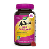 Nature's Way Alive! gummies bottle and label showcasing collagen biotin for daily beauty support.