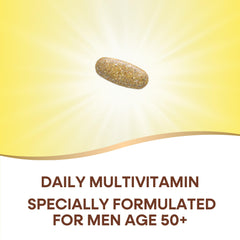 Nature's Way Alive Men 50+ Ultra bottle pour demonstrates convenient daily tablet use.