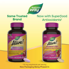 Nature's Way Alive! 50+ bottle front view showing gluten-free multivitamin.