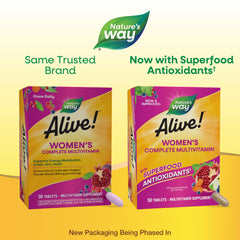 Nature's Way Alive! Women’s multivitamin bottle on kitchen counter signaling daily immune support.