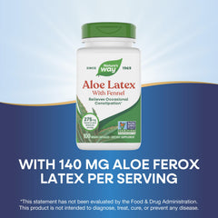 Nature's Way Aloe Latex with Fennel capsules ingredients panel with 140 mg aloe.