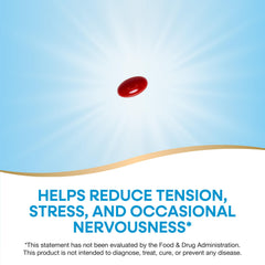 Nature's Way CalmAid softgels close-up highlights non-drowsy calming formula.