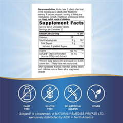 Nature's Way DGL licorice-flavored chew shown for post-meal use.