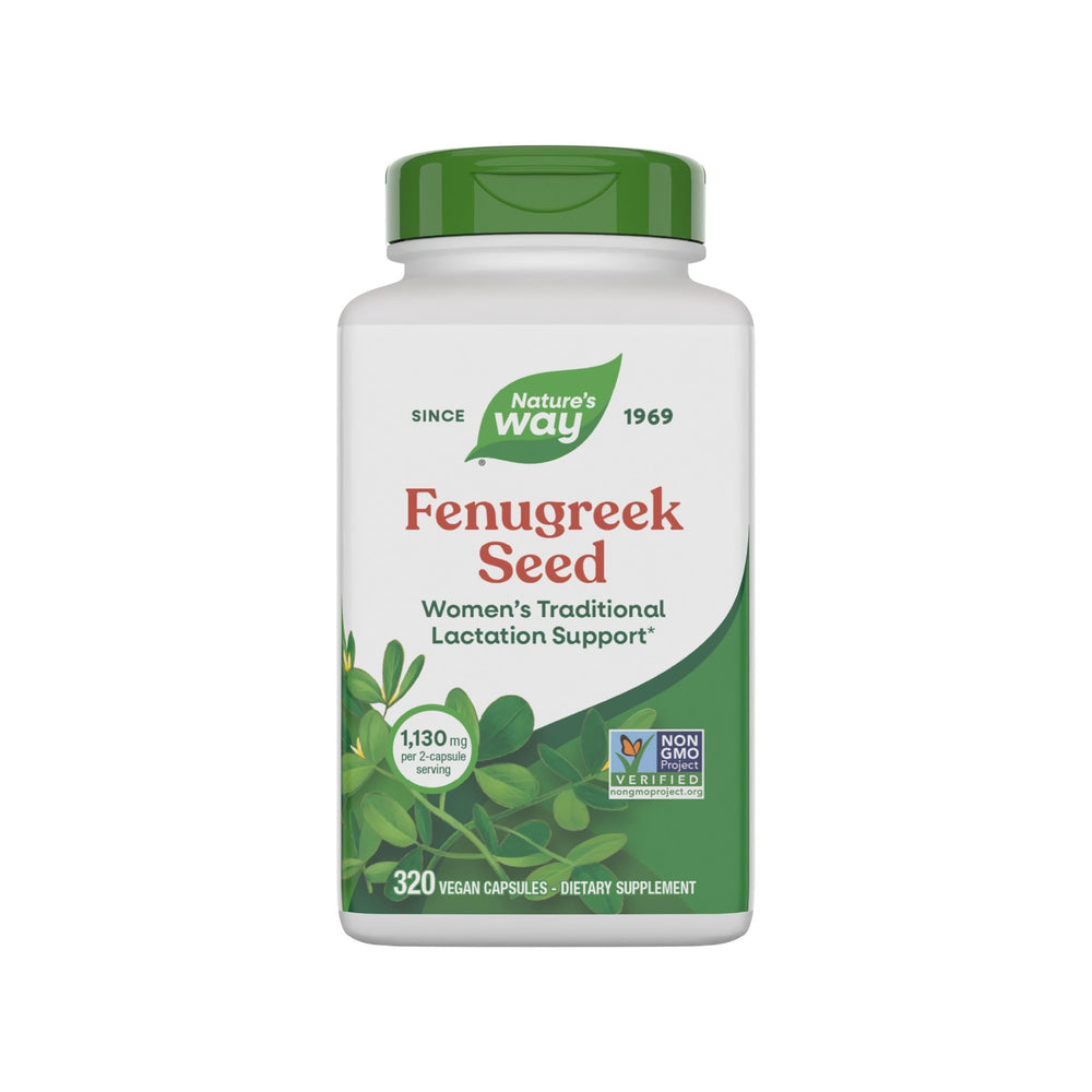 Nature's Way Fenugreek Seed bottle illustrating traditional lactation support.