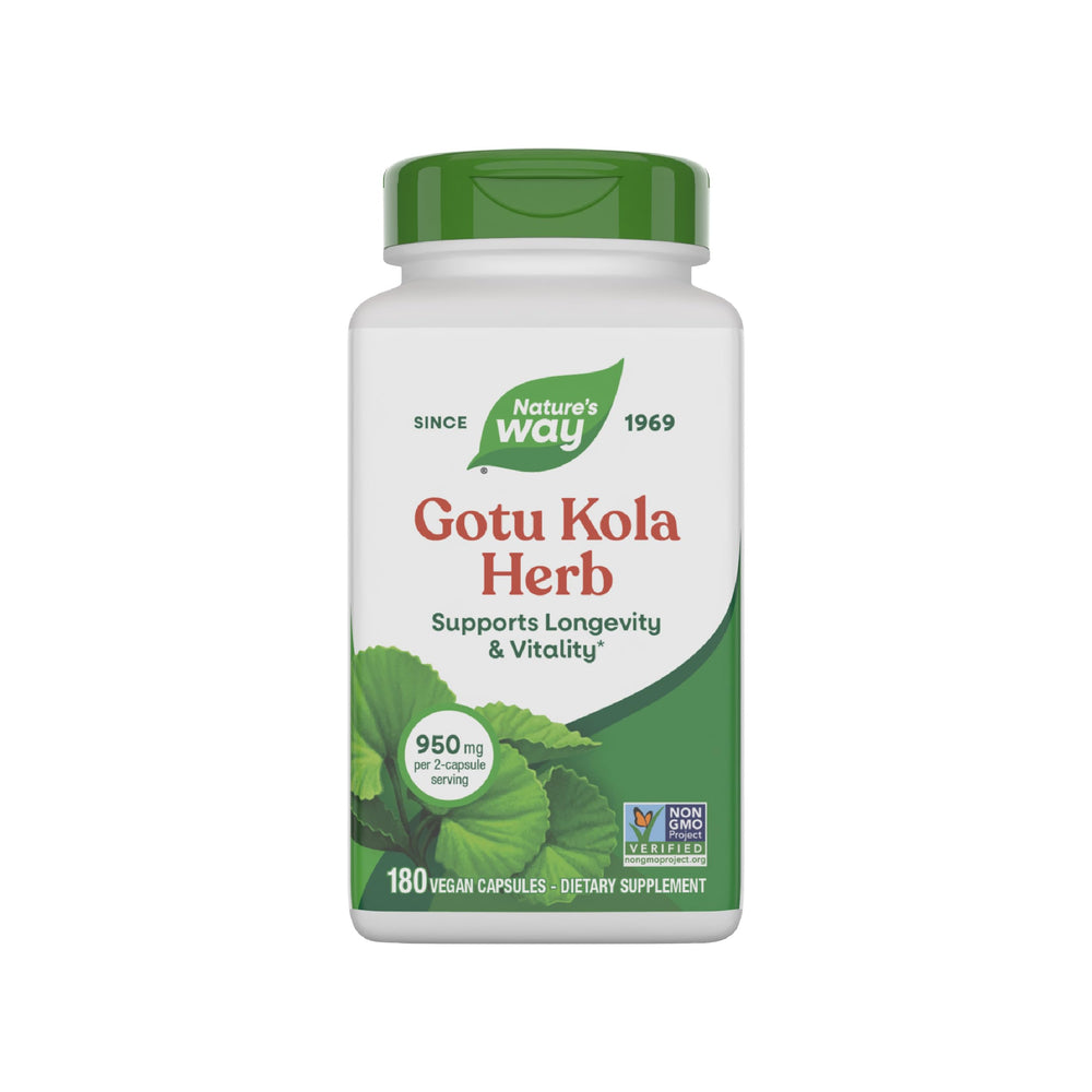 Nature's Way Gotu Kola bottle front showing 950 mg per serving for daily vitality