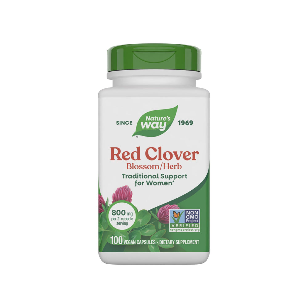 Nature's Way Red Clover Blossom bottle front shows traditional wellness support in vegan formula