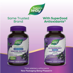 Sambucus Zero Sugar gummy label highlights plant-based sweeteners.