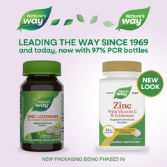 Nature's Way Zinc Lozenges bottle side highlighting zinc and vitamin C blend