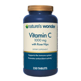 Nature's Wonder Vitamin C bottle with rose hips for immune support
