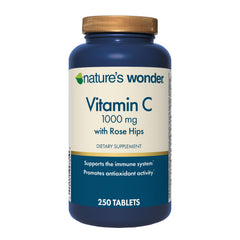 Nature's Wonder Vitamin C bottle with rose hips for immune support