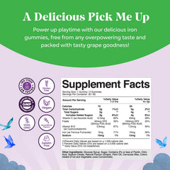 Natures Craft Kids Iron Gummies ingredients close-up with vitamins B12 Folate and C