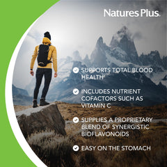 NaturesPlus Hema-Plex Iron label highlights vitamin C and bioflavonoids for mineral utilization.