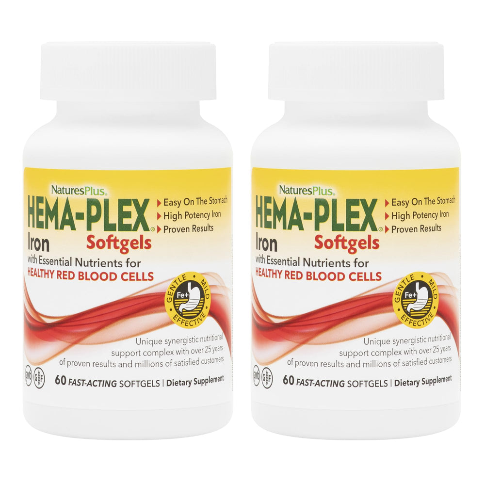NaturesPlus Hema-Plex Iron softgel bottle for easy daily iron support.