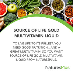 NaturesPlus Source of Life GOLD bottle pour showing convenient dosing.