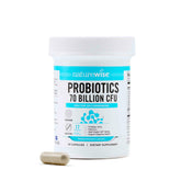 NatureWise Probiotics 70B bottle front shows 17 strains for daily gut balance.