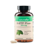NatureWise 5-HTP Plus+ bottle front view highlighting the product name and 60-count package for mood support.