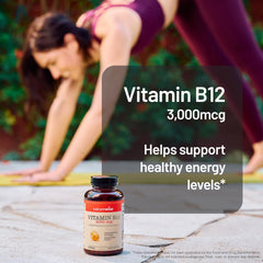 NatureWise B12 softgel label showing high potency for brain and nerve health support.