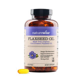 NatureWise Flaxseed Oil bottle front view showing organic, non-GMO omega-3 source for daily wellness