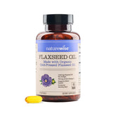 NatureWise Flaxseed Oil bottle-front shows organic, cold-pressed omega-3 source.