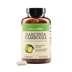 NatureWise Garcinia Cambogia bottle front showing 60% HCA for weight goals.