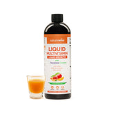 NatureWise Liquid Multivitamin Hair Growth bottle for easy daily use with peach mango flavor.