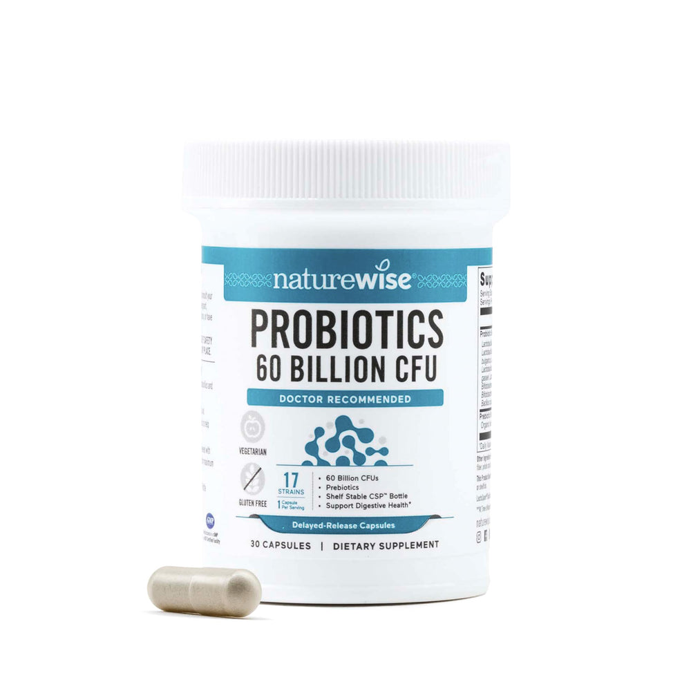 NatureWise Probiotics 60B CFU bottle front for daily gut support