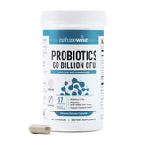 NatureWise Probiotics bottle front showing 60B CFU for daily gut support.