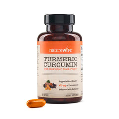 NatureWise Turmeric Curcumin softgels bottle with 95% curcuminoids for daily support
