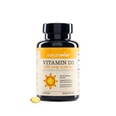 NatureWise Vitamin D3 5000iu bottle-front indicates immune and bone support with olive oil absorption.