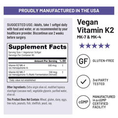 Vegan and gluten-free label on NatureWise K2 packaging.