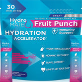 NatureWorks HydroMATE fruit punch packet for quick hydration after workouts.